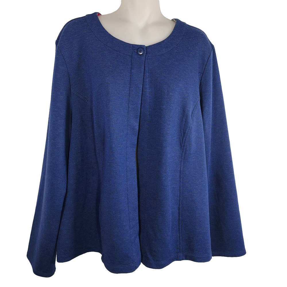 Chico's Womens Ponte Soft Crossover Solid Reversible Jacket Indigo Blue Size XL